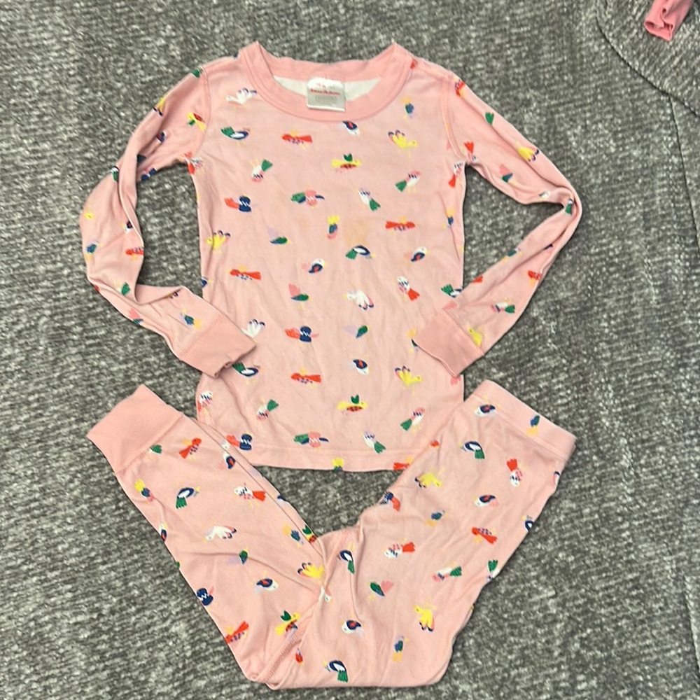 Hanna Anderson pink bird print long sleeve pajama set size 5